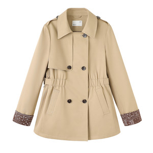 
YBAI/Yibai 26 new spring fashion versatile lapel double-breasted beef tendon waist slimming windbreaker jacket for women