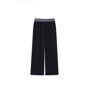 Black stitching leisure sports pants female autumn and winter plus fat sister MM high waist loose, thin leg mopped pants
