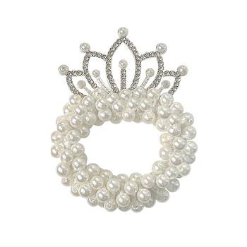 Children's imitation pearl princess crown hair ring baby high elastic