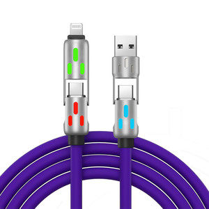 
Four-in-one fast charging data cable charger cable silicone mecha charging cable suitable for Apple Huawei Android mobile phone fast charging cable multi-function car data cable TYPEC interface mobile phone cable