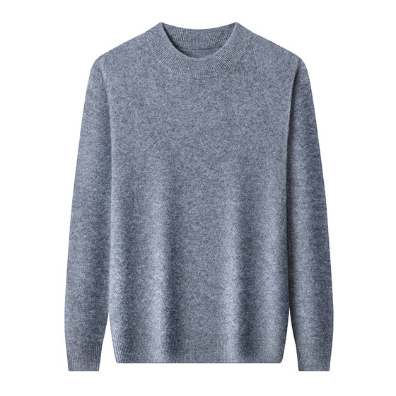 
Spring bamboo 100% pure cashmere sweater men's half turtleneck winter new thickened middle-aged loose large-size sweater base shirt