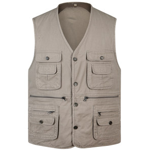 Spring and autumn Mid -Elderly vest men's pure cotton multi -pockets Kan shoulder vest Dad outdoor leisure fishing photography horse clip
