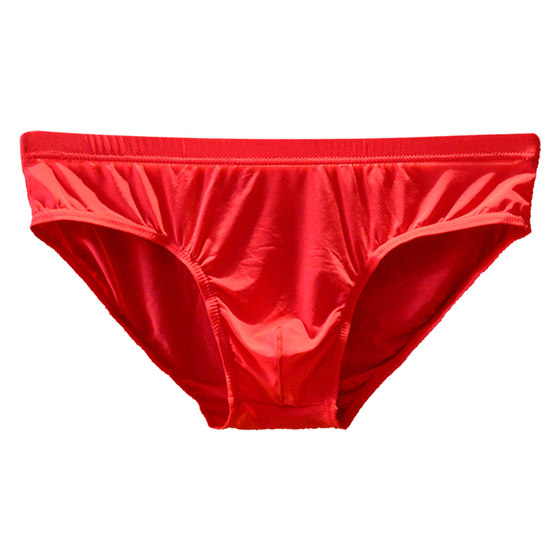 2 men's ice silk triangle panties are destined to be red, cool, breathable, non -trace transparent, sexy low waist pants