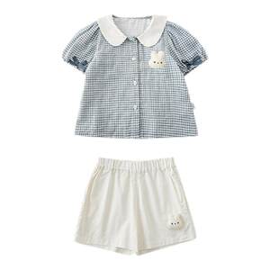 
Youyou girls suspender skirt 2025 summer new plaid doll shirt baby fresh style cute rabbit shorts