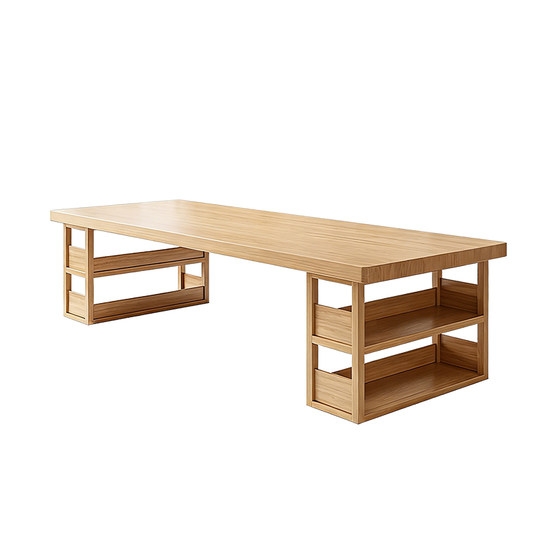 
Living room solid wood large long desk with drawer study table modern simple office desk workbench bookcase integrated