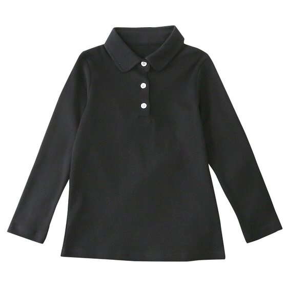 
Boys T-shirt, long-sleeved pure cotton spring and autumn white school uniform autumn top lapel black base shirt children's POLO shirt