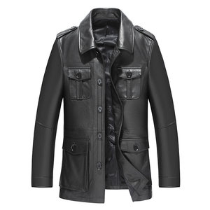 
First layer calfskin windbreaker men's hunting jacket genuine leather jacket men's lapel executive style dad leather jacket 27-19008