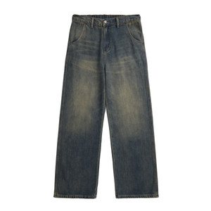 
American retro jeans men's loose 2026 new style distressed washed straight pants high street trendy brand casual wide leg pants