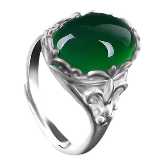 925 Sterling Silver Green Agate Gem Opening Ring for Women 2025 New Hot Light Luxury High-end Niche Design