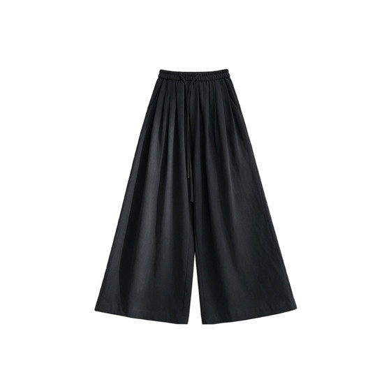 
Black old money style wide leg culottes for women, summer thin, large size Tencel linen culottes, super popular pants this year