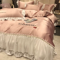 Комплект, шелковое покрывало, шелковый высококлассный пододеяльник для принцессы, легкий роскошный стиль, 4 предмета, с вышивкой