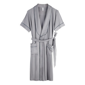 Men's Men's Summer Summer Model Bing Si Liang Short Sleeve Mid -sleeved long pajamas Household clothes Large -size bathrobe Morning robe