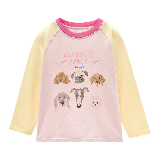 
Q21 Jiujiu cotton puppy series printed children's long-sleeved T-shirts for boys and girls 60 count cotton spring and summer round neck bottoming tops