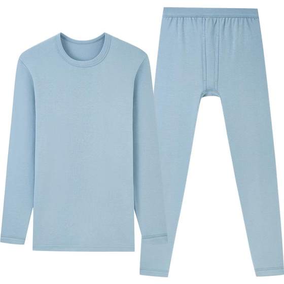 Three-gun thermal underwear for men, pure cotton, medium-thick autumn clothes, autumn trousers set, women's round-neck anti-static half-turtle collar cotton sweater pants