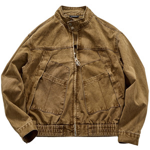 
Detroit high-end heavy structure design trendy brand stand collar jacket for men's autumn and winter new woven American motorcycle jacket