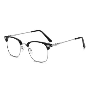 Black half -frame glasses frame men's big face can be equipped with close -up lens retro science and engineering men's eyebrows eye frame
