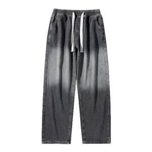 
NASA autumn and winter plus velvet loose straight pants gradient jeans men's 2026 wide-leg casual pants micro-flared pants trend