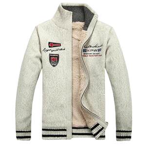 Winter new plus velvet thickened cardigan sweater coat standing collar loose zipper warm casual knitted knitted wool jacket