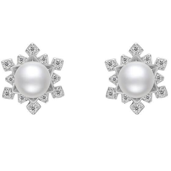 Chow Sat-Fu S925 Silver Pearl Earrings for Women French Elegant Snowflake Earrings Festival Gifts for Mom