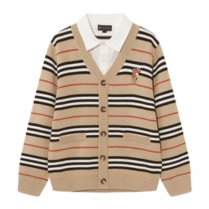 
POLOWALK Children's Clothing Boys' Sweaters 2025 Autumn and Winter New Products Medium and Large Children's Contrast Color V-Neck Sweater Striped Cardigan
