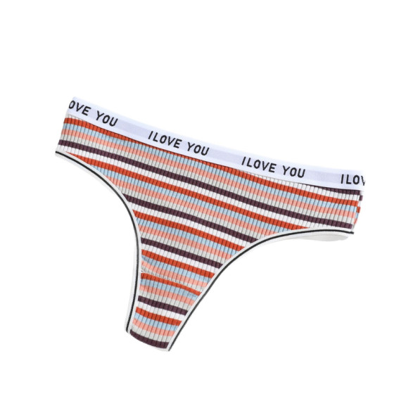 2026 New Product European and American Contrast Color Striped T-String Knitted Sexy Sports Fitness Peach Butt Cotton T-Pants Women