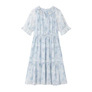 
Qiushui Yiren beaded neckline temperament waist dress 2026 new summer style stunning seaside floral A-line skirt