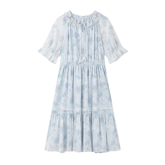 
Qiushui Yiren beaded neckline temperament waist dress 2026 new summer style stunning seaside floral A-line skirt