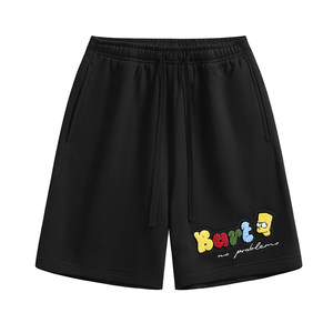 
Simpsons family of five-quarter pants letter embroidered mid-pants men's summer drawstring shorts silhouette simple versatile pants trendy