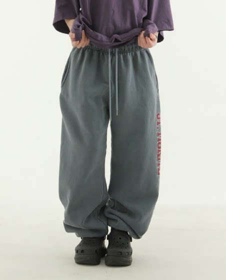 韩国代购22F/W printed cotton jogger pants  做旧加绒字母卫裤