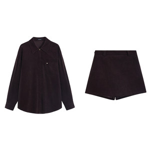 
Maven Lin Gaozhi Selection Classic Lapel Corduroy Shirt Jacket Feminine A-Line Short Skirt Suit