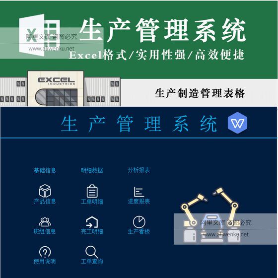 生产制造管理系统j实用表格模板车间产品完工进度自动报表生产看