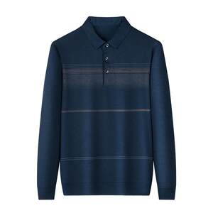 Woodpecker long -sleeved T -shirt men's pure cotton lapel stripes in spring and autumn new middle -aged casual polo shirt dad install T