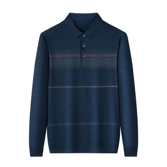 Woodpecker long -sleeved T -shirt men's pure cotton lapel stripes in spring and autumn new middle -aged casual polo shirt dad install T