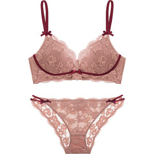 
[Hu Ke 618] Curious Miss Wireless Underwear Women's Push Up Small Breasts Revealing Big Lace Bra Set
