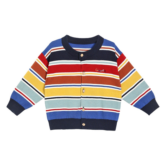 
Little O dad baby boy [rainbow color] Tao Zongjiu likes car elements sweater cardigan jacket