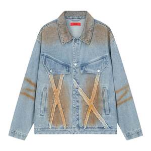 
The same style as the star INXX motorcycle street-sensing spray-dye denim jacket trendy American old loose jacket for men and women