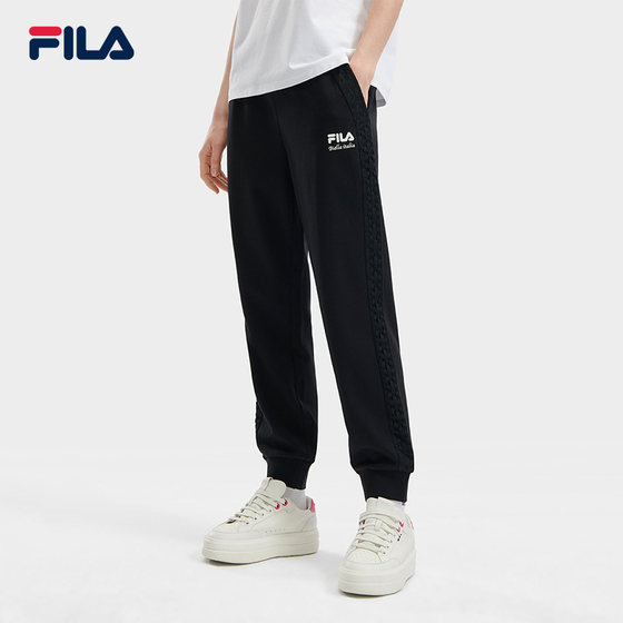 FILA Official Women's Knitted Pants 2024 Summer New Style Side Lace Splicing Casual Sports Pants