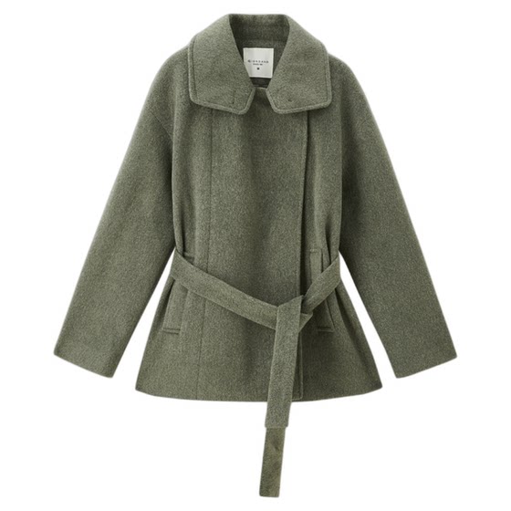 
Giordano jacket women's lapel secret placket strap medium length knitted woolen jacket 18374812