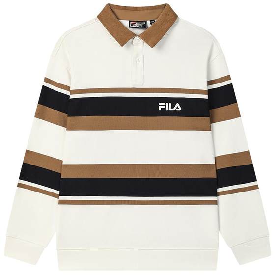 
FILA official men's knitted long-sleeved POLO shirt 2025 spring new contrasting pure cotton loose top
