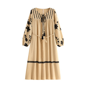 
Yue Nei nightgown women's pajamas spring and autumn style pure cotton gauze long sleeve retro French large size long skirt