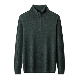 100% pure cashmere sweater for winter spring bamboo for men half-high zipper collar thickened warm middle-aged casual knitted sweater
