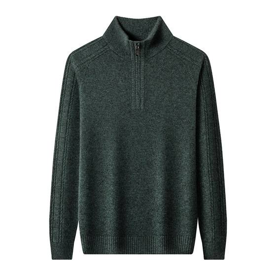 100% pure cashmere sweater for winter spring bamboo for men half-high zipper collar thickened warm middle-aged casual knitted sweater
