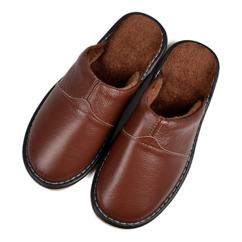 The head layer of cowhide men and women home cotton slippers keep warm
