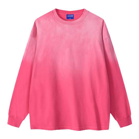 
WASSUP gradient tie-dye washed long-sleeved T-shirt for men and women in spring and autumn trendy brand versatile round neck sweatshirt bottoming top