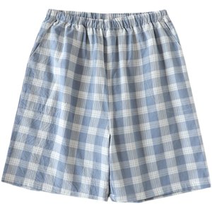 Summer cotton pajamas Summer shorts, beach pants men's loose and leisure five -point large size home grid big pants thin