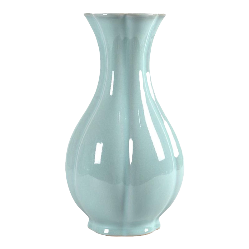 宋汝窯天青釉海棠式花瓶 陶磁器 装飾品 現代工芸品美術品 置物