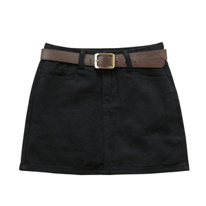 Black denim skirt Female Mid -waist Autumn and Winter New Simple Slim Slim Slim Slotter