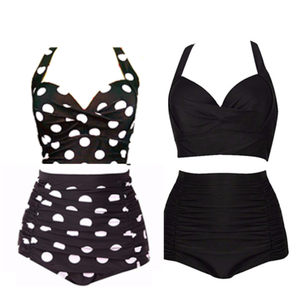 Anti -bottom vertical side -to -side barbinnie black, thin waist, high waist bikini cup cover meat swimsuit female