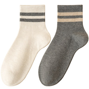 Socks Men's Middle Spring and Autumn Period 100%sweat absorption, cotton odor, anti -bacteriostatic autumn and winter stripes all cotton bone bone long socks
