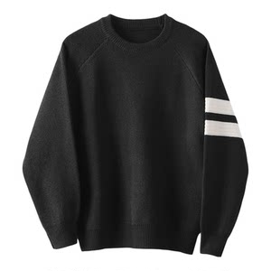 
LUUD 810g high weight men's double stripe round neck sweater winter commuting feeling old money style pullover sweater